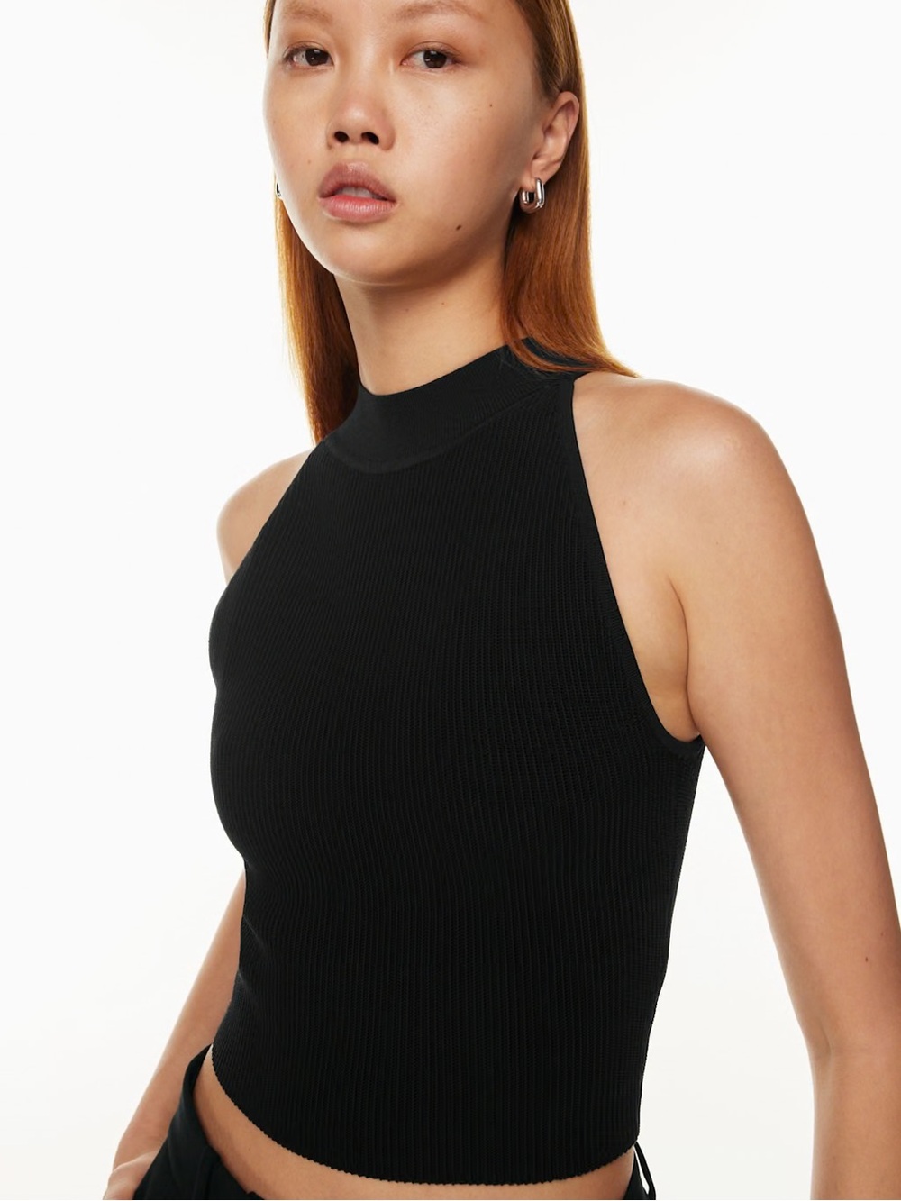 Babaton Sculpt Knit Mockneck Halter Top
Ribbed halter top Size S Bkack